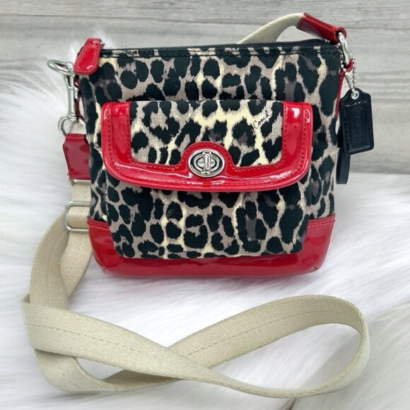 Coach Handbags - 💰SALE💰 Y2K Coach Park Ocelot Leopard Print Crossbody - Black/Red Patent